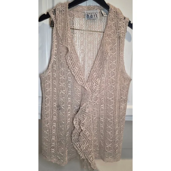 Boho Coastal Cowgirl Crochet Vest Festival Layering Beige L - Picture 2 of 7